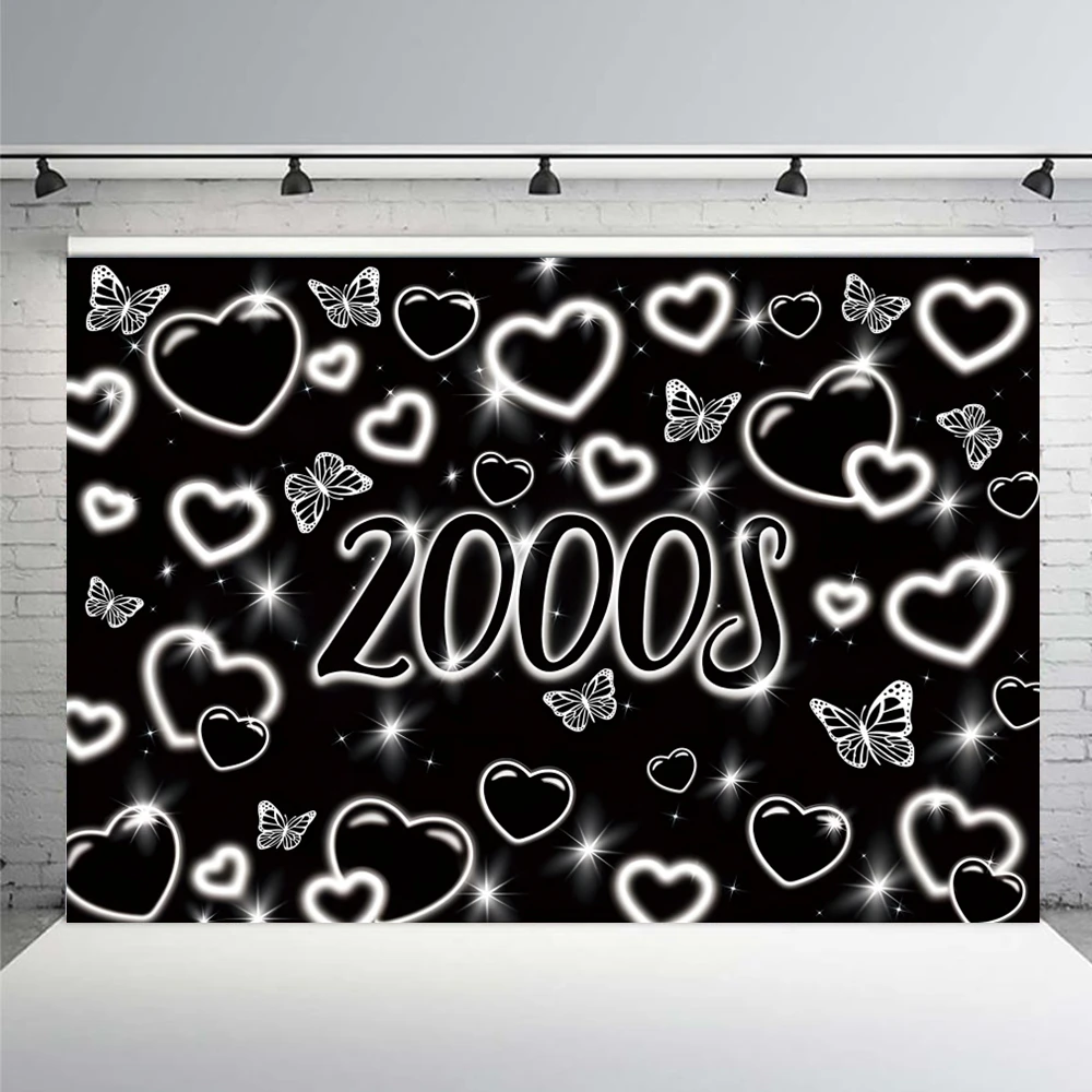 Early 2000s Glitter Heart Photography Backdrops Romantic Valentine's Day Black Heart 90s Women Men Selfile Wall Photo Background