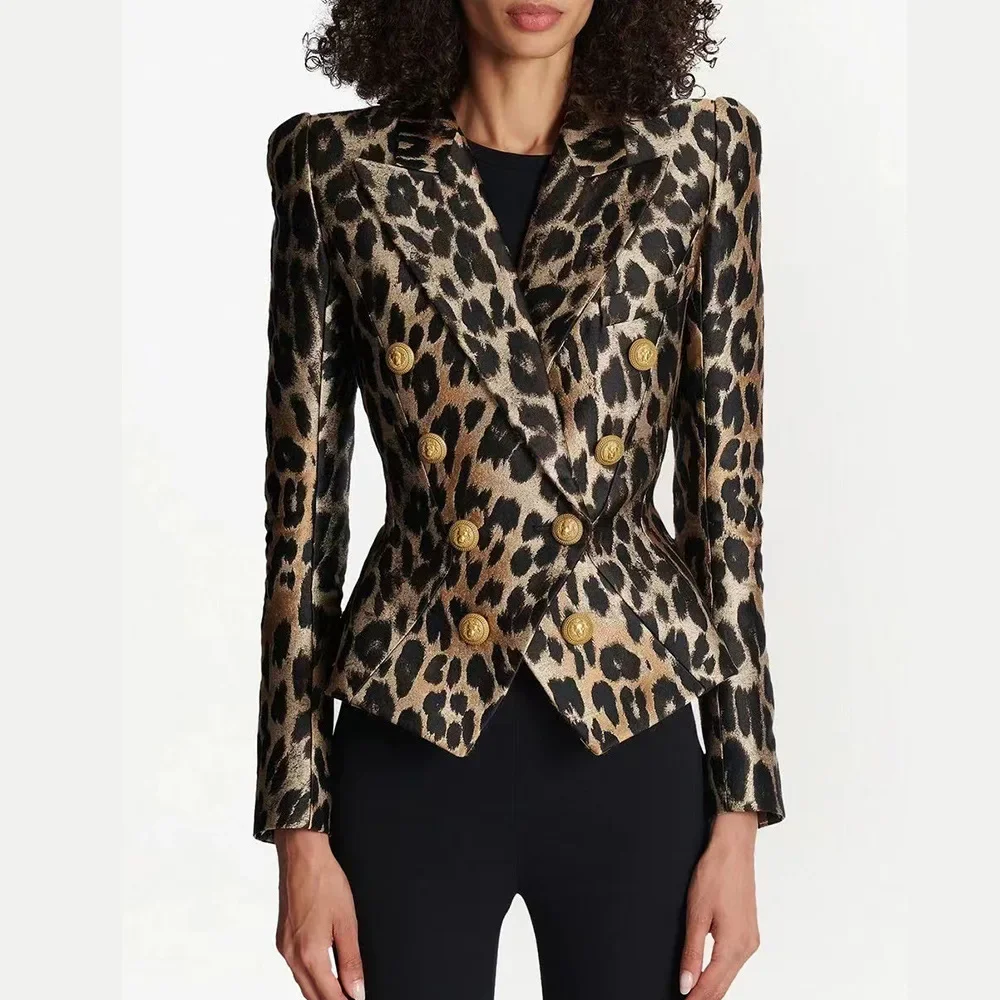

Vintage Stylish Fashionable Leopard Slip Jacket Cropped Slims Smooths Your Silhouette Slimming Tailored Coat Metal Buckle