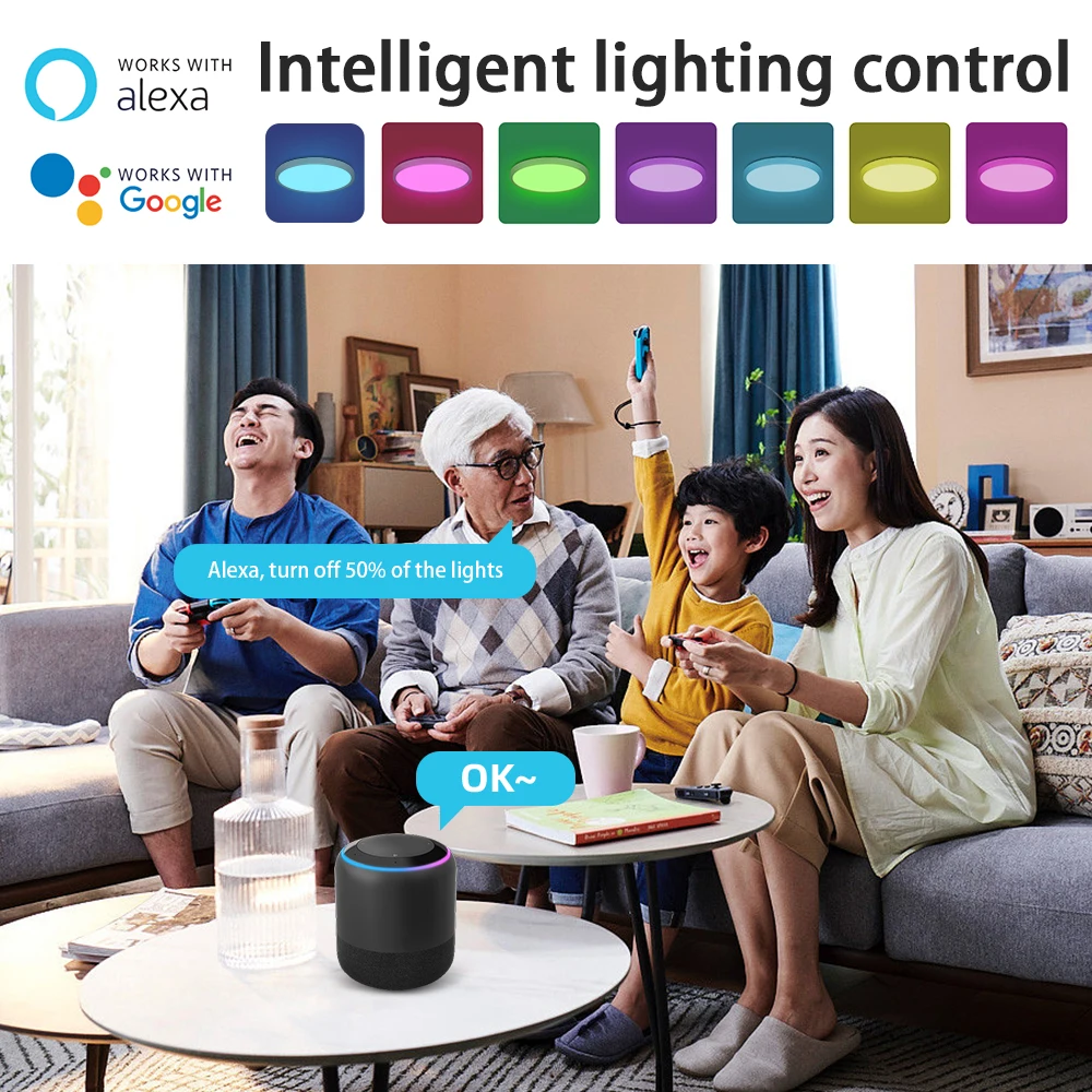 Imagem -03 - Inteligente Bluetooth Lâmpadas de Teto Led App Controle Escurecimento Rgb Luz do Painel Quarto Fixture 110265v