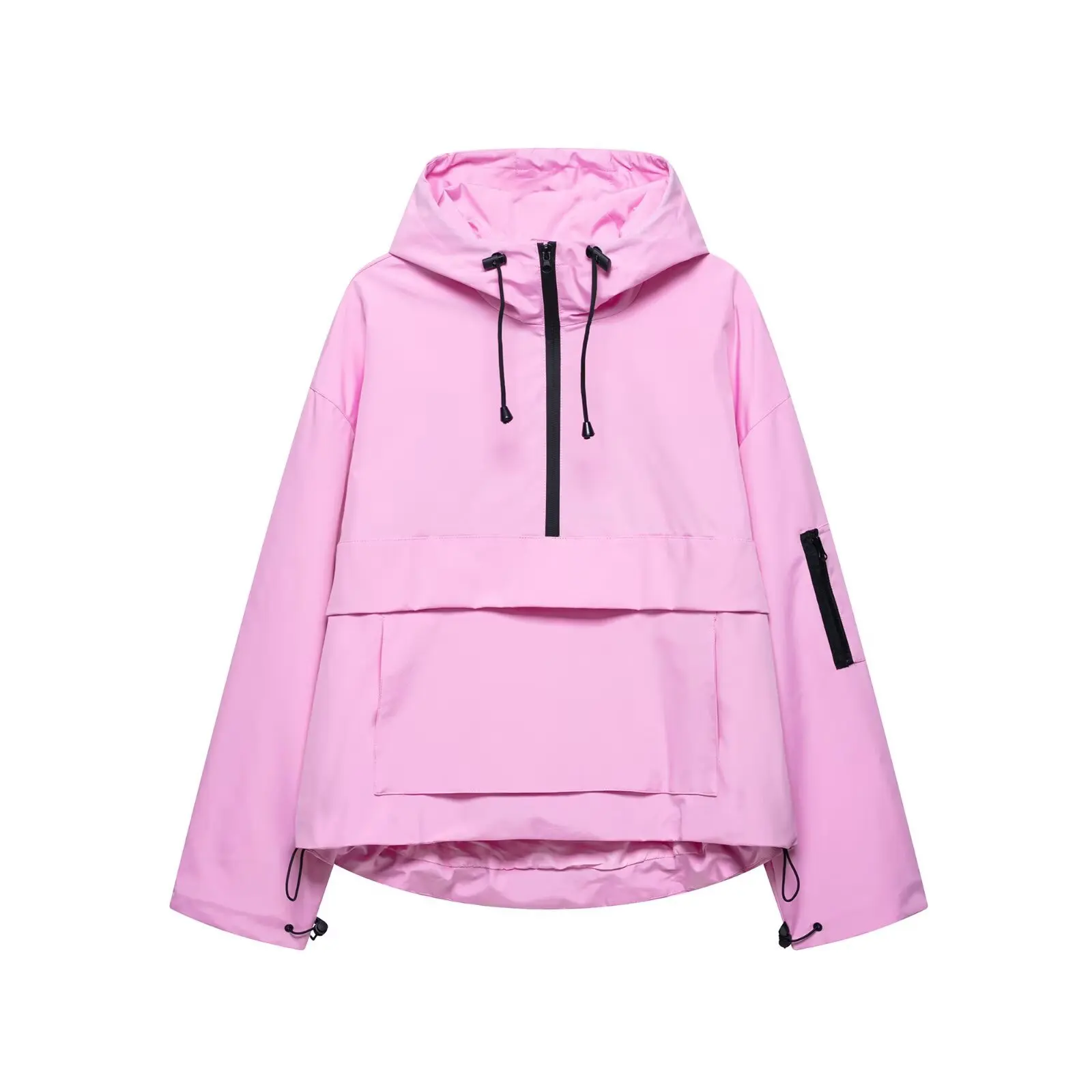 Casual Sporty Women's Hooded Jacket Midweight Polyester Fiber Zipper Closure Comfortable Leisure Cross-Border Style Top