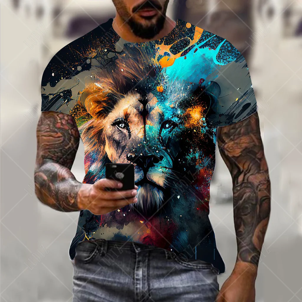 Men\'s Lion T-shirt Fashion 3d Printed T Shirt Animal Pattern Short-sleeved Oversized Streetwear Tees Summer Casual Men\'s Tops