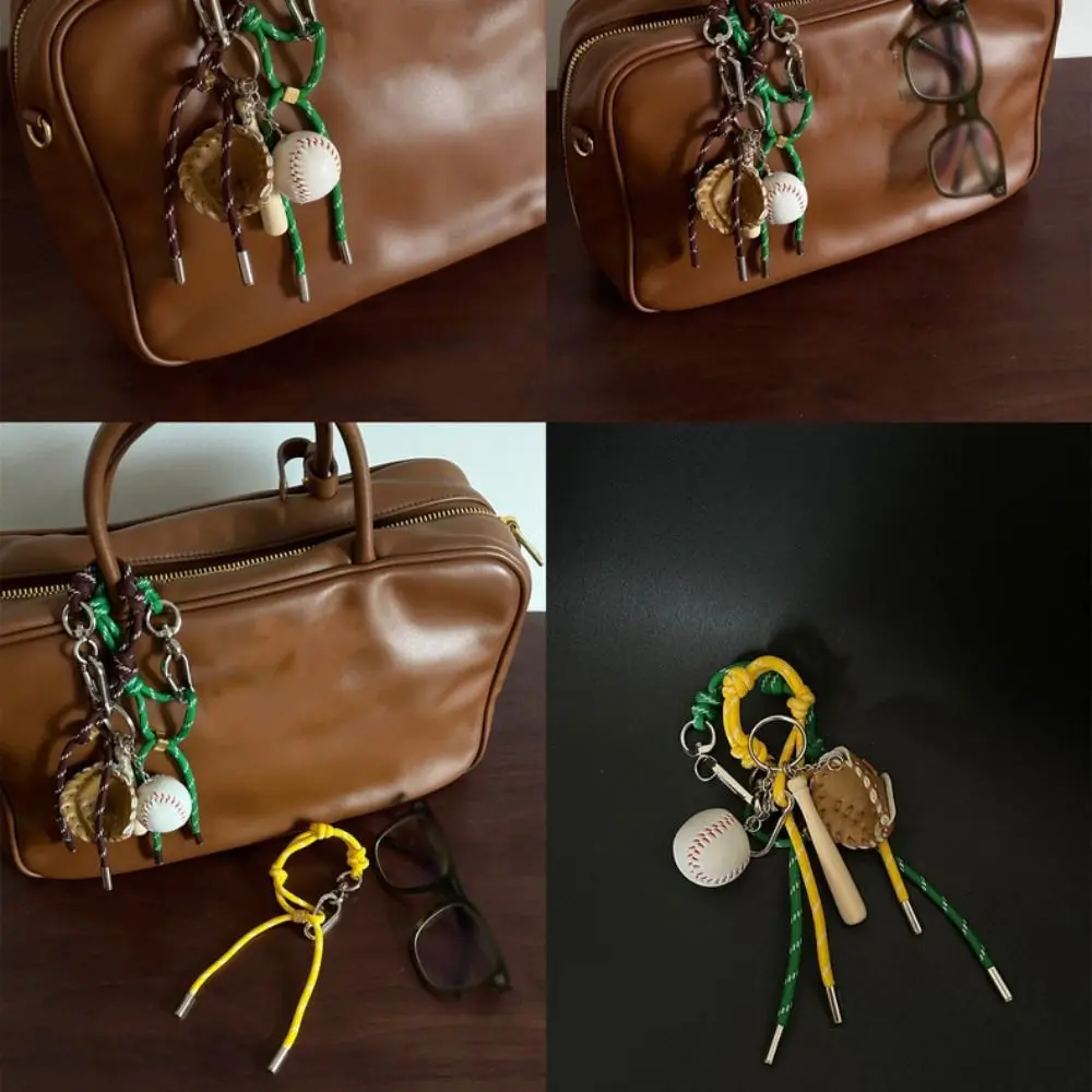 New Multi-purpose Rope Bracelet Baseball Pendant Nylon Key Chain Colorful Handmade Rope Bag Hanging Accessories Couple Style