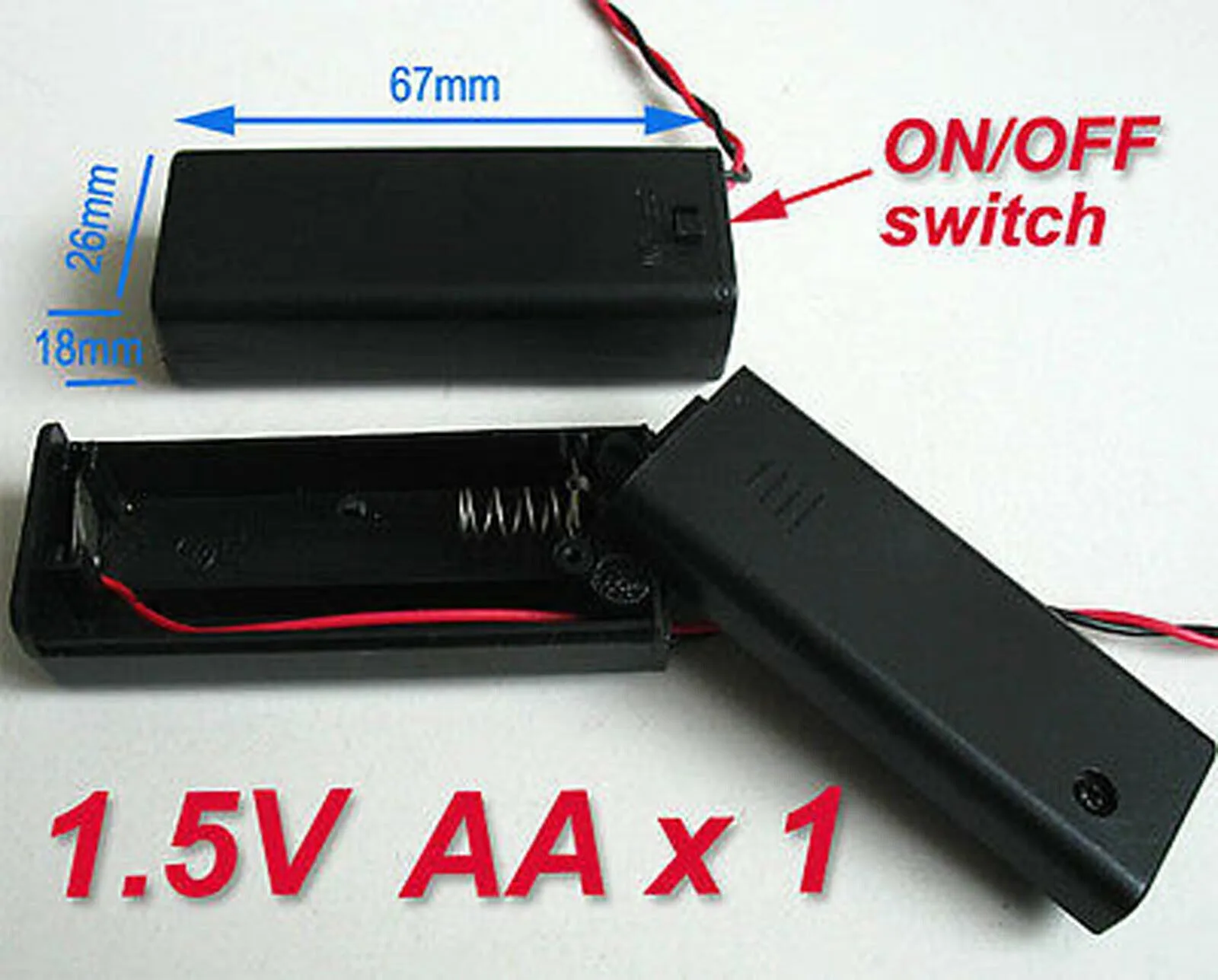 US stock 10pcs Battery Holder Box Case w/Wire 1 X AA 1.5V Switch ON/OFF