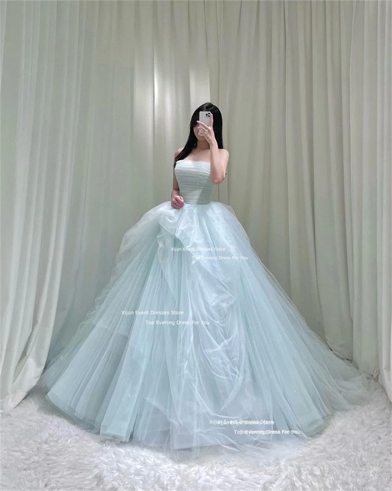 Xijun Princess Mint Tulle Wedding Dresses A-Line Korean Photo Shoot Long Prom Dresses Sleeveless Wedding Party Dress Customized