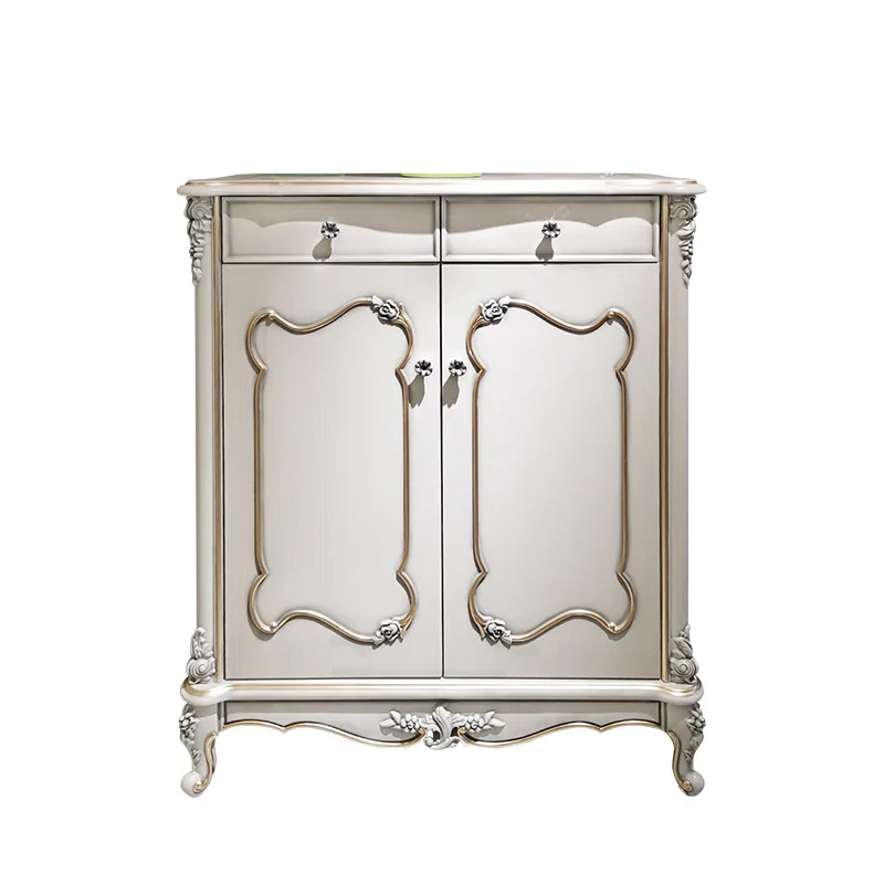 French solid wood carving flower two doors two buckets shoe cabinet large capacity locker