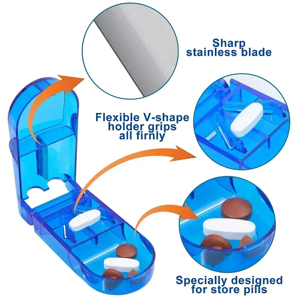 Pill Cutter and Splitter with Dispenser,Easy Cut Pills for Tablet Vitamin and Big Medicine,Clean Split Tablets Into Half Quarter