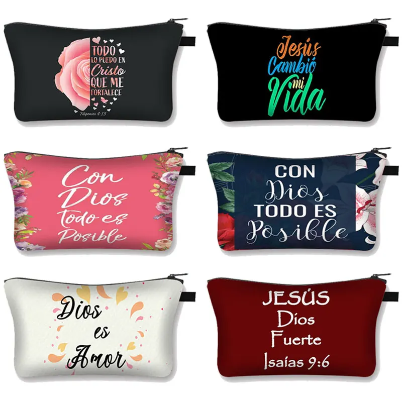 Christian Bible Verse in Spanish Cosmetic Case Con Dios Todo Es Posible Makeup Bag Dios Es Amor Beauty Bag Wash Bag Cosmetic Bag