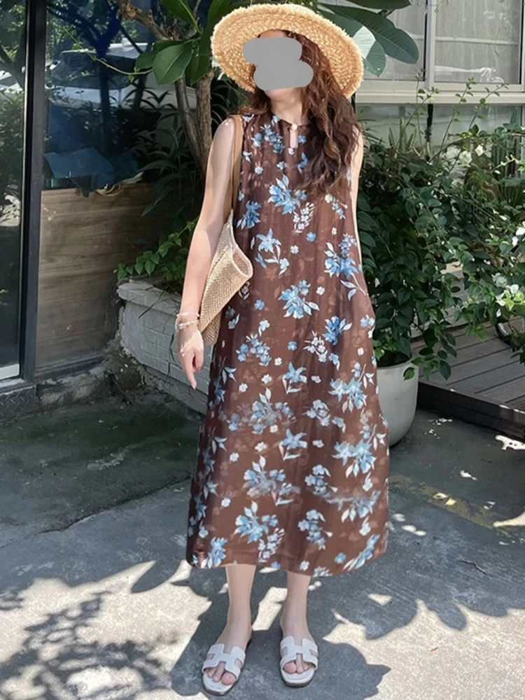 Retro Floral Weste Dr frauen runde Ne Svel Ele Anti-aging ort Rock Sommer Koreanische Sle Hohe Taille A-linie Dr