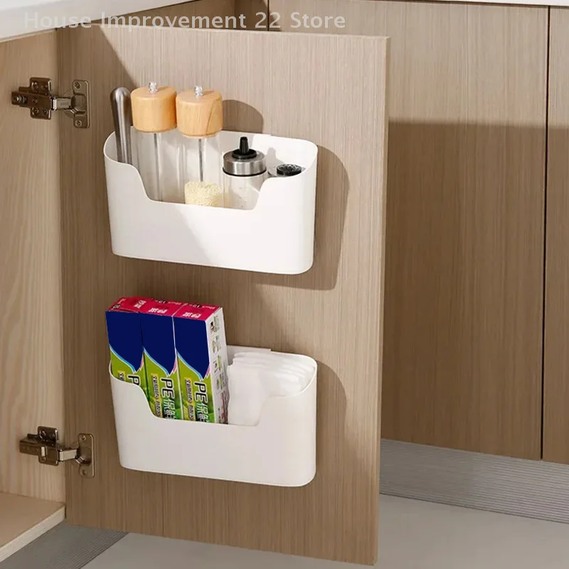 Kitchen Wall-mounted Adhesive Storage Rack Multifunctional Cabinet Door Storage Box Under Sink Drawer Shelf Bathroom Organizer