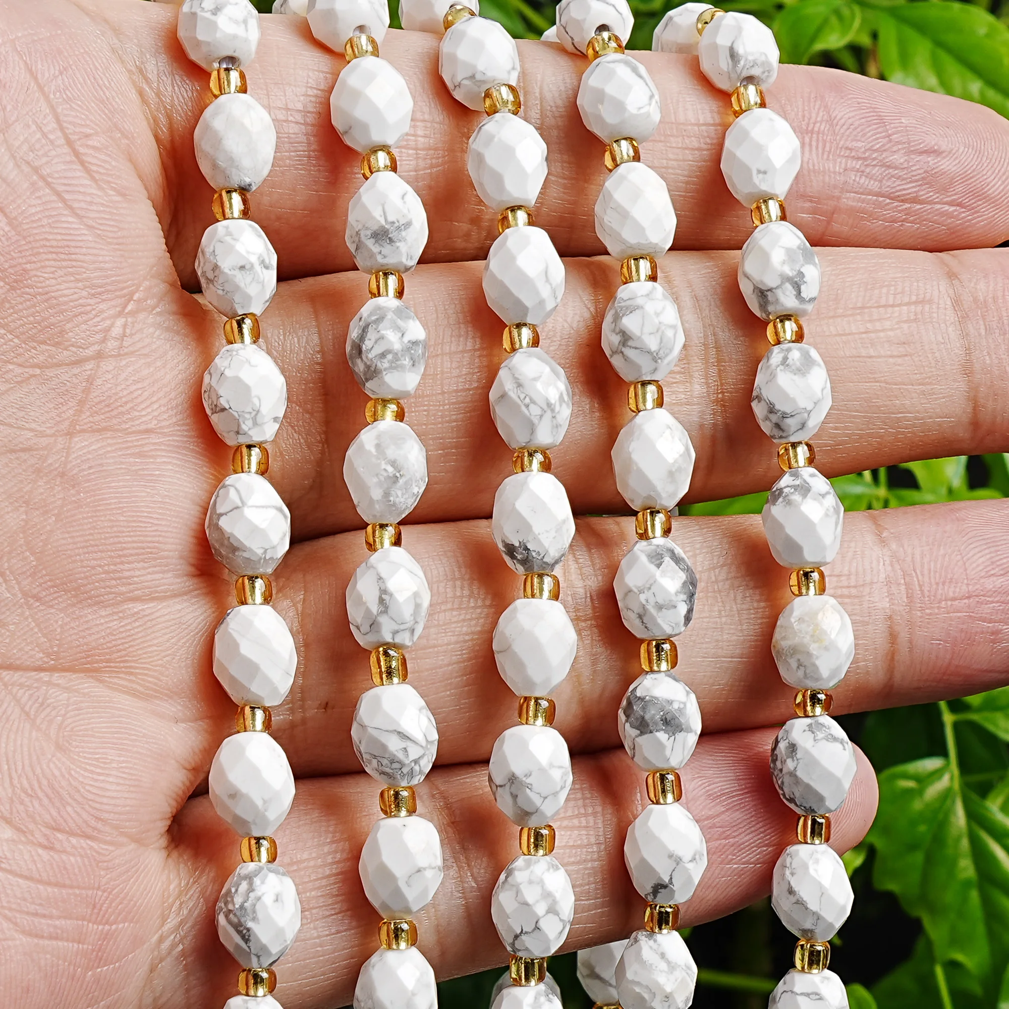 Natural Faceted White Howlite Beads 8mm White with Black Veins Rhombus Cut Loose Beadsfor Jewelry Making DIY Bracelet Necklace