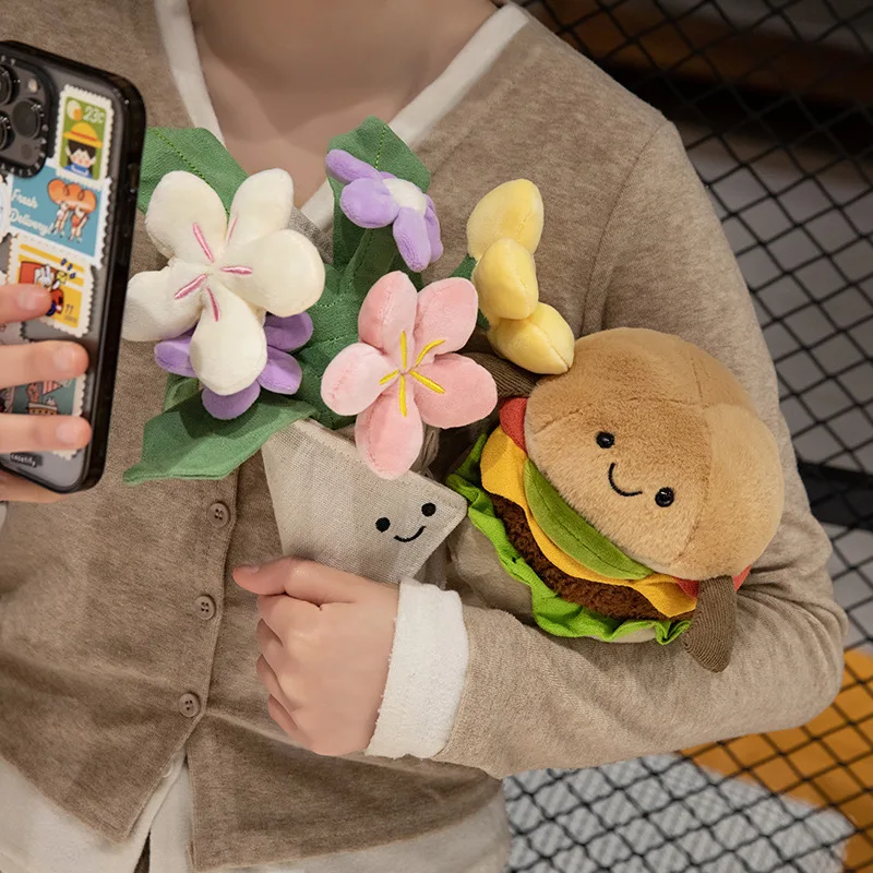 

Adorable Hamburger Plush Bouquet -Holding Flowers Fun & Practical Gift for Birthdays, Valentine's Day, and Home Decor