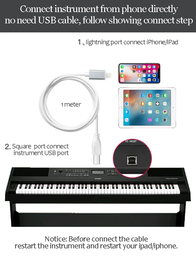 3 in 1 USB B OTG Piano Cable For iPhone MIDI USB Instrument Keyboard Phone Electronic Piano Connect Drum Micro Type C Cable