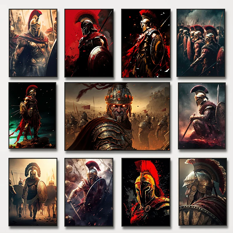 Ancient Roman Soldier Spartan Warriors Portrait Posters Norse Mythology Prints Canvas Painting Wall Art Pictures Room Home Decor