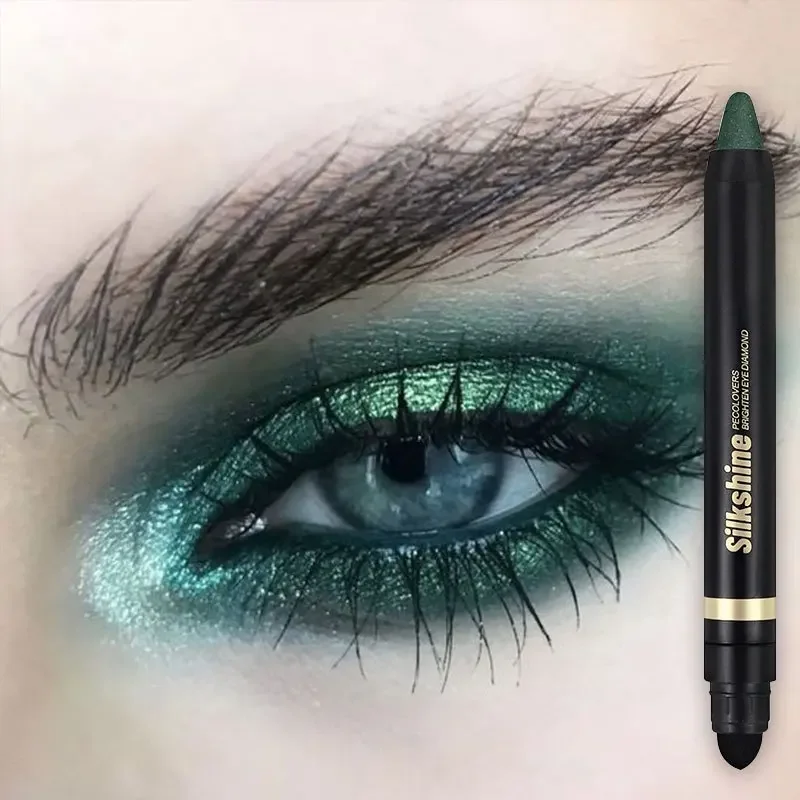 Smoky Green Eyeshadow Pencil Stick Waterproof Pearlescent Green Metallic Glitter Eye Shadow Highlighter Pen Makeup Tool