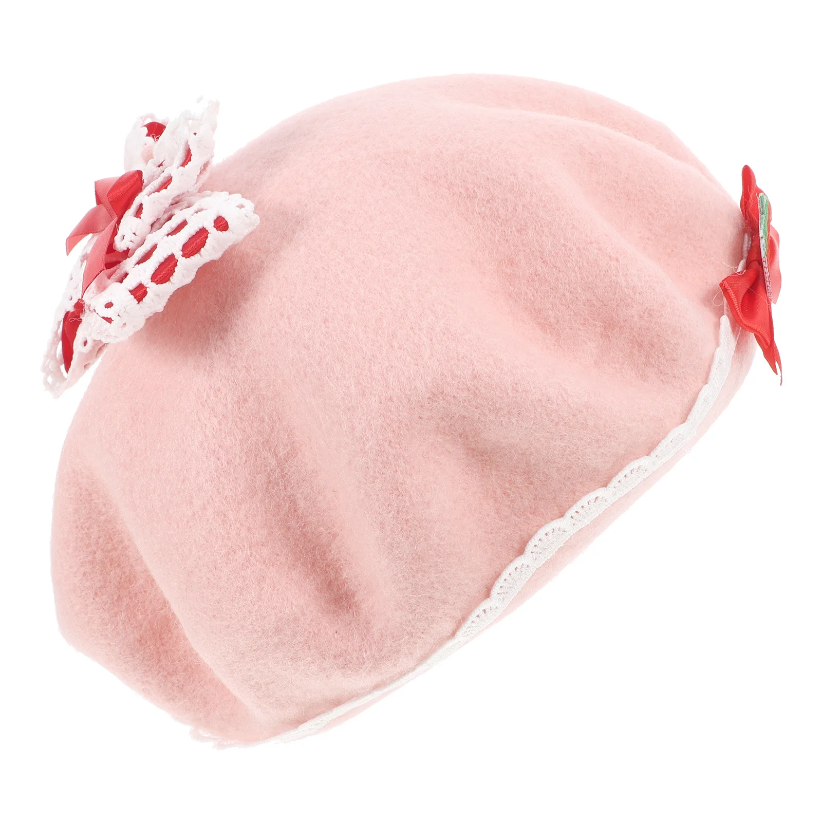 

Strawberry Bowknot Woolen Beret Sweet Warm French Beret Women Girls Winter Artist Painter Hat French Hats Women