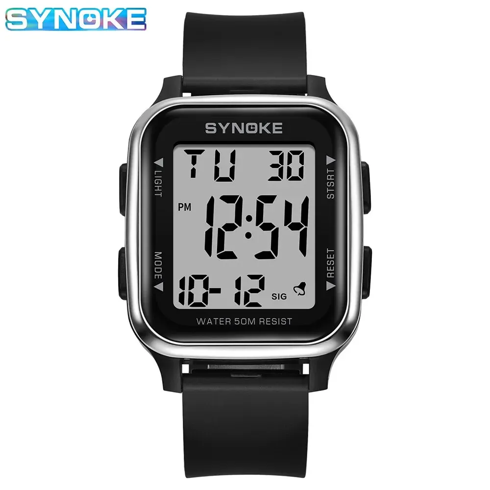 SYNOKE Watch Outdoor Sports Multifunctional Waterproof Shock Resistant Large Screen Display Luminous LED Digital Watch For Men