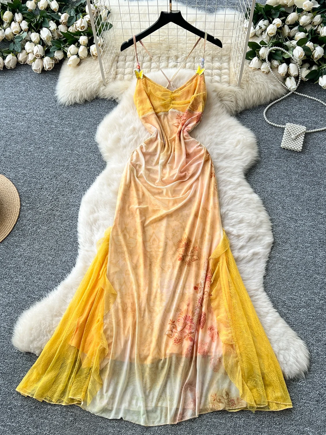 Vestido ter con Encaje para Vacaciones de Verano en la Playa, Vestido Casual de Estilo Coreano con Cintura Alta y Manga Co...