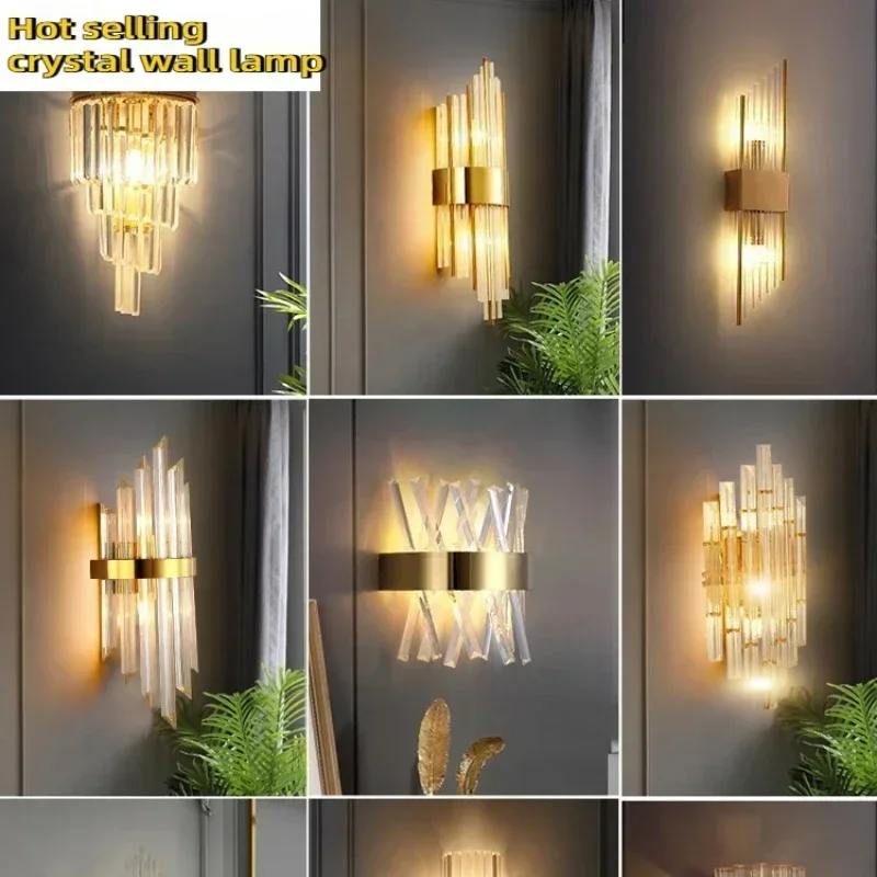 

LED Luxury Crystal Wall Lamps For Living Room Hall Foyer Hotel Indoor Home Art Decor Wall Sconces Gold Bedside Lights Wall Light