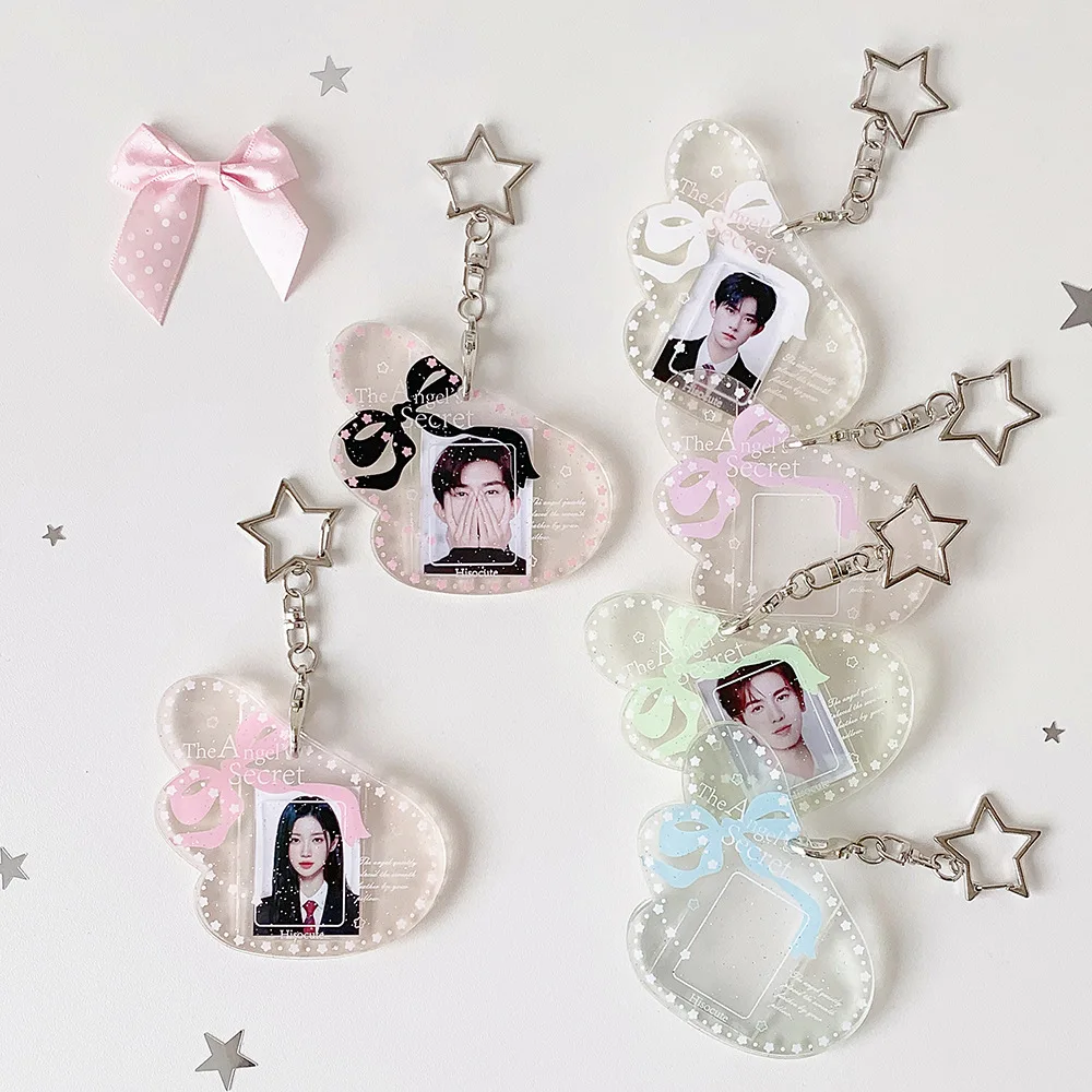 Summer Clear Wing & Star Photo Keychain, Cute 1-Inch ID Photo and Photo Booth Holder, Hanging Card Charm for Students