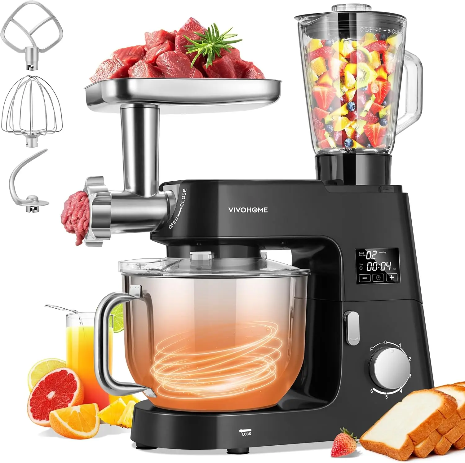 9 in 1 Multifunctional Stand Mixer with Fermentation, 6 Speed 7.5 Quart Kitchen Electric Food Mixer with Timer, Meat