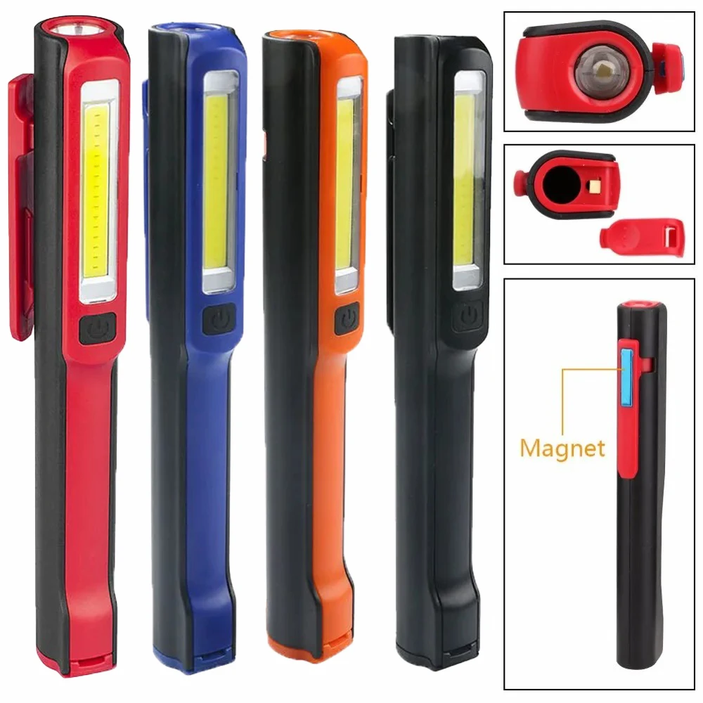 Portable LED Mini Pen COB Flashlight Multifunction LED Torch Light Magnetic Working Inspection Lamp Pocket Light 3 AAA Batteries