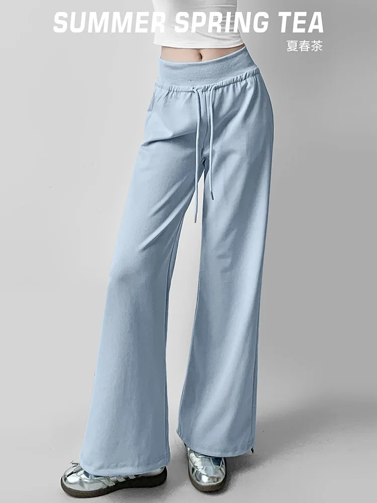 Luźne spodnie damskie z wysokim stanem i szerokimi nogawkami, letnie, codzienne, do ziemi, drapowane, w stylu lazy, streetwear, mieszanka bawełny.