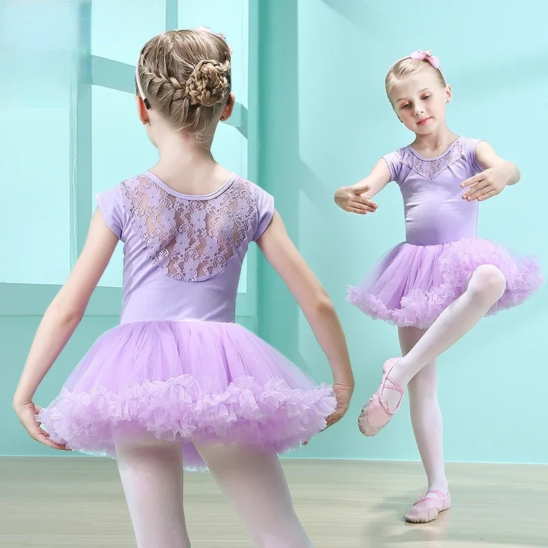 Trajes de dança para meninas, collant de ginástica infantil, dancewear, vestido tutu, manga curta, roupa de bailarina, roupa de balé