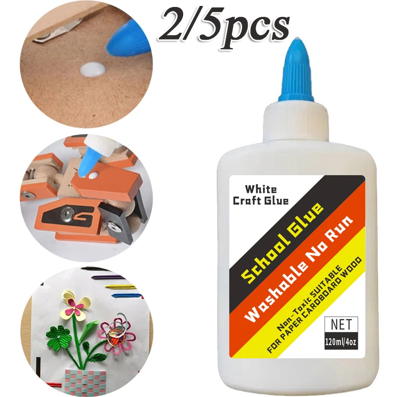 

2/5pcs Quick Drying School Craft Glue 120ml/pc Washable Non-Toxic Suitable For Paper Cardboard Wood Arts & Handcraft Classroom