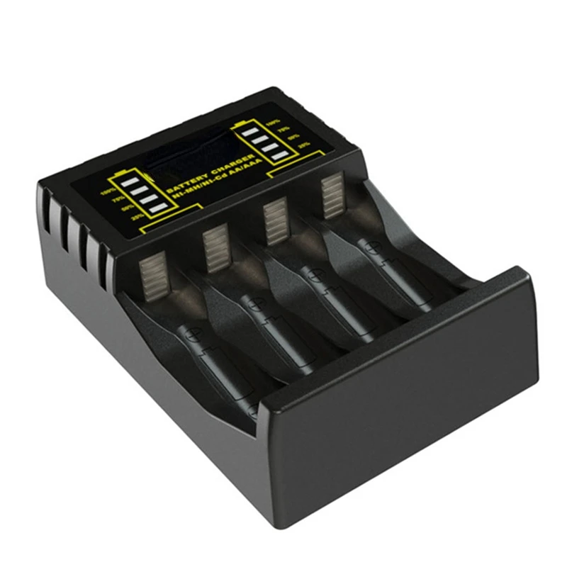 4 slots carregador para baterias aa/aaa, portátil e acessórios de bateria de conveniência suporta dc 5v 2a entrada, 2.4v 600ma saída