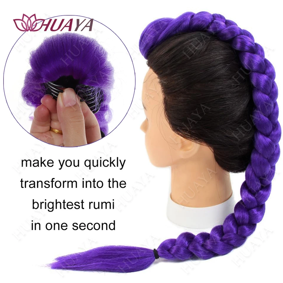 Synthetic Long Braided Purple Hair Ponytail Extensions Rumi Hairstyle Claw Clip Hair Wig for Women or Kids Costume for Chritmas image 5