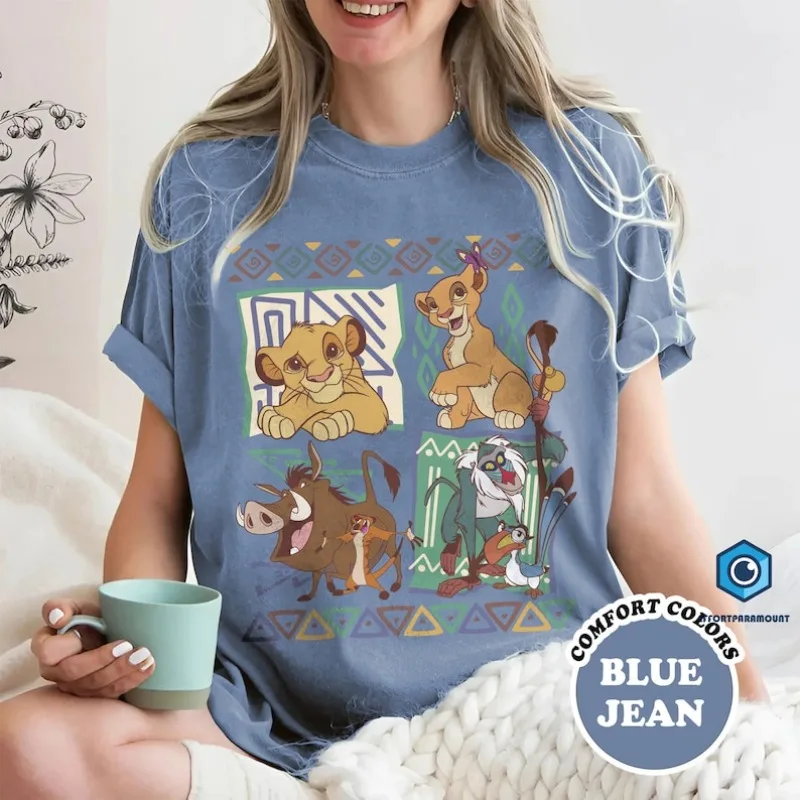 

Футболка «Король Лев» 2026 года, летняя, винтажная, в стиле 90-х, с Симбой и Тимоном, Хакуна Матата, World Park Tour, большой размер, семейная, мото-футболка