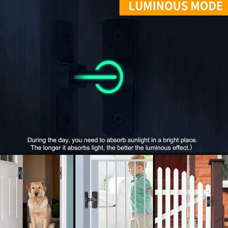 1 PCS Barn Door Lock Sliding Barn Door Latch Luminous 90 Degree Heavy Duty Gate Latch Suitable For Garden,Garage (90 Degree)