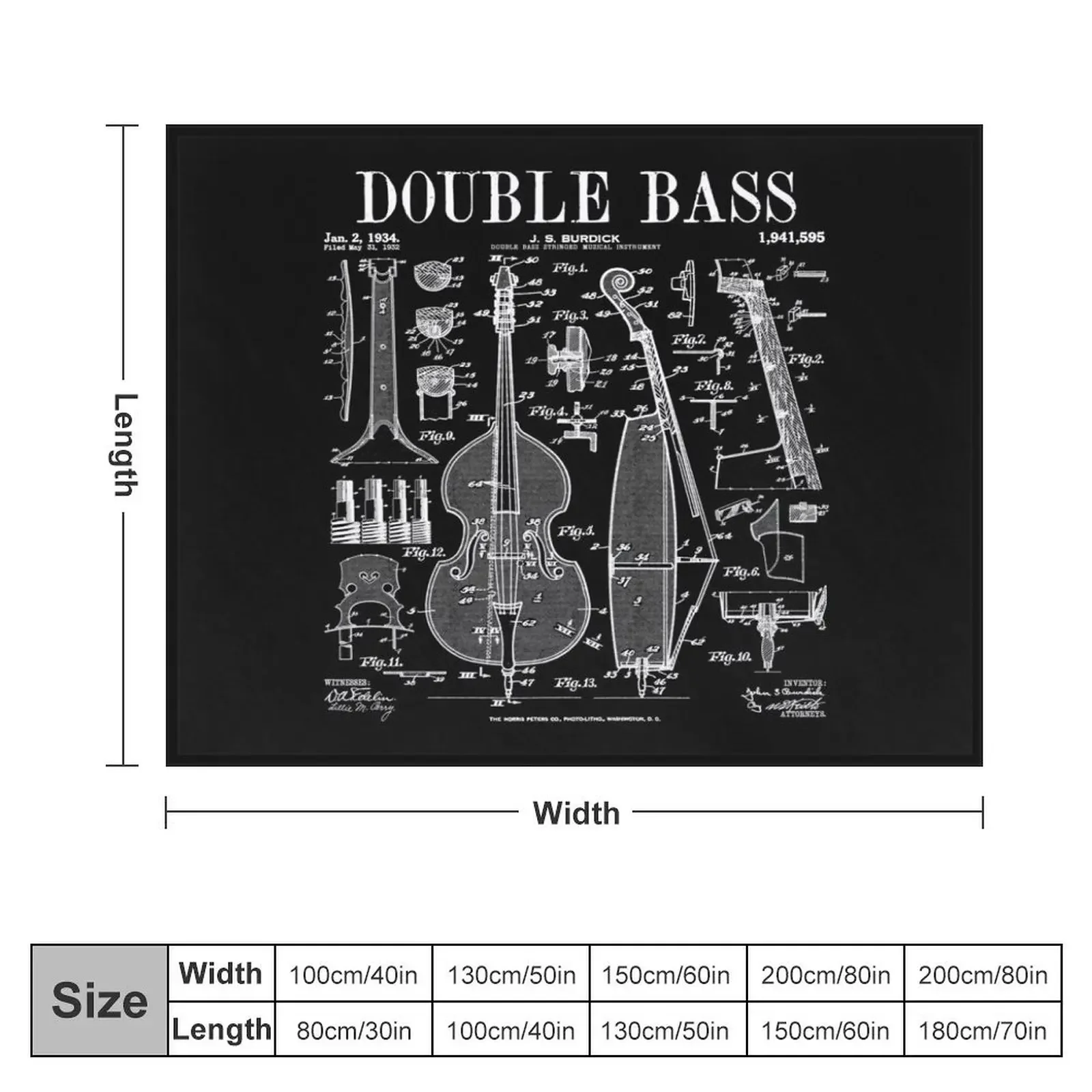 Double Bass Player Bassist Musical Instrument Vintage Patent Throw Blanket Personalized Gift Travel Blankets