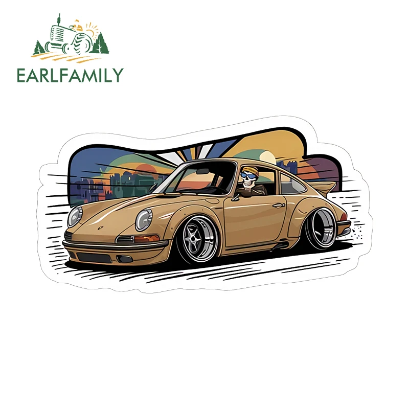 EARLFAMILY 13cm × 6.9cm Driving Skull Car Stickers Personal Cartoon Design Graffiti Decals Nice Car Windshield Occlusion Scratch