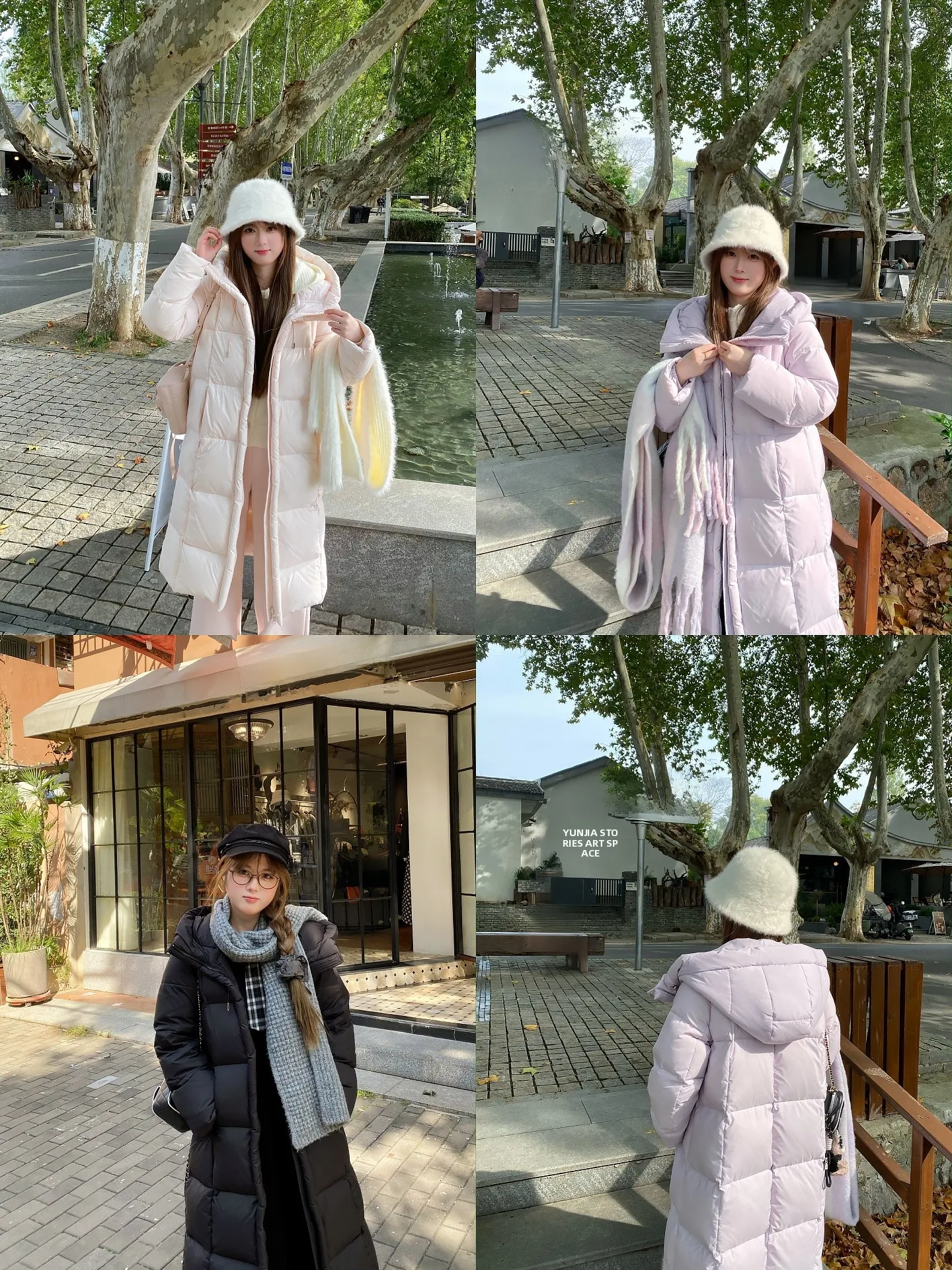 

Warm Fleece Long Hooded Puffer Jacket Purple Pink Black Miniature Outerwear Top Simple Style White Duck down Filling Coat