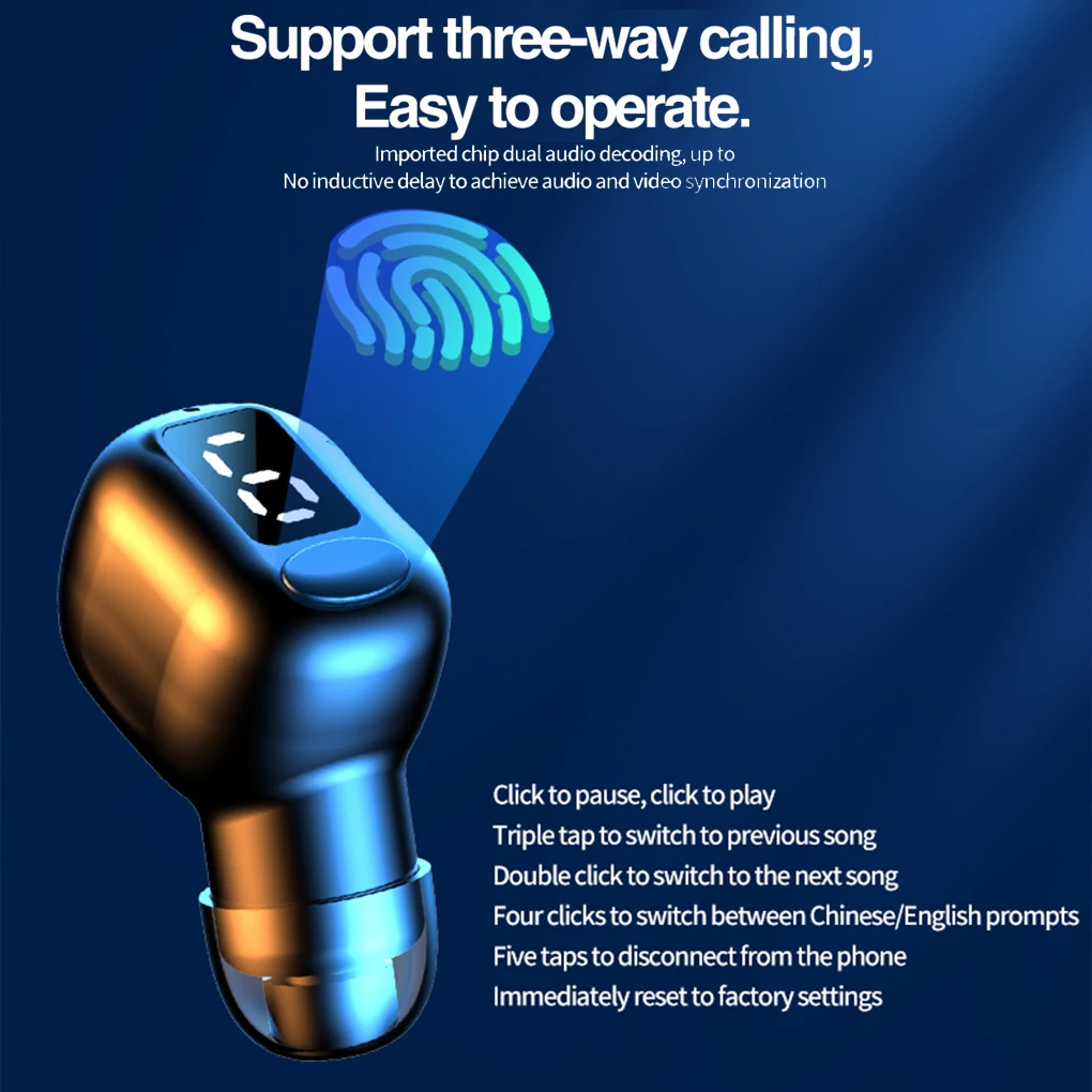 1 Piece Wireless Earphone Portable Mini Battery Operated IPX5 Waterproof Sweatproof Voice Assistant In-ear Headset Earbud