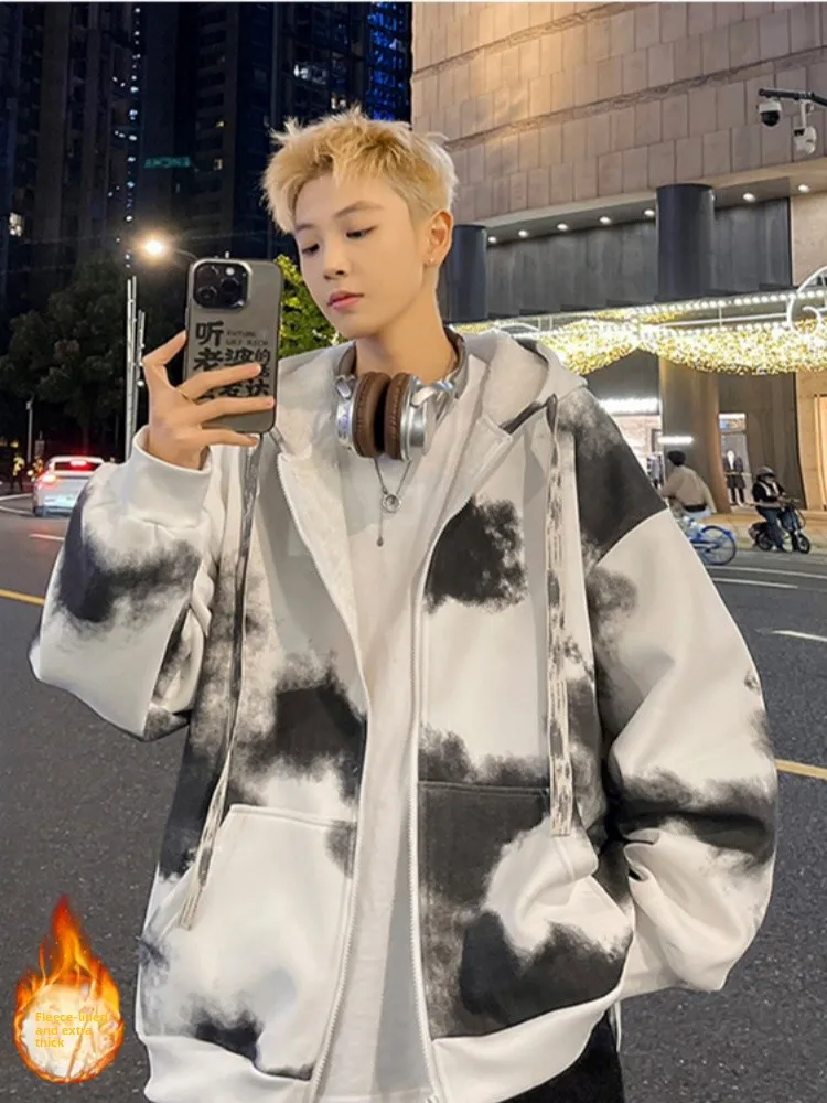 

Lamb Fur Cotton Jaet for Men Winter Thiened Floing American Retro Dyed Cotton Coat Youth Cotton Clothes Casual Loose Fit