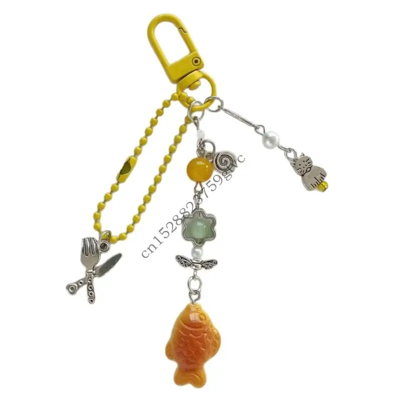 D0UF Y2K TAIYAKI TELÉFONO Phone Japanese Vintage Keychain Pends MultiPropio Accesorio Artístico Handmade Gift