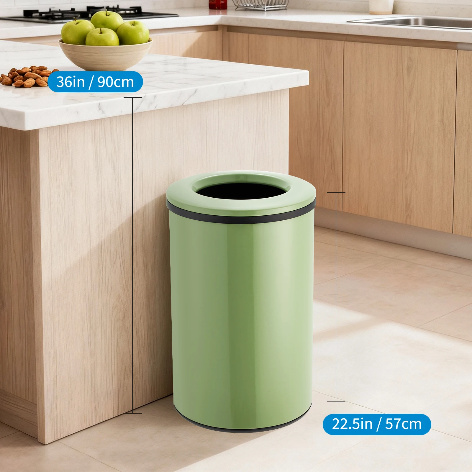 Open Top Stainless Steel Trash Can 10.6 Gallon/40L – Commercial-Grade, Fingerprint-Resistant, Removable Inner Bucket – Large Capacity Recycling Bin for Kitchen, Office, Restaurant, Hotel