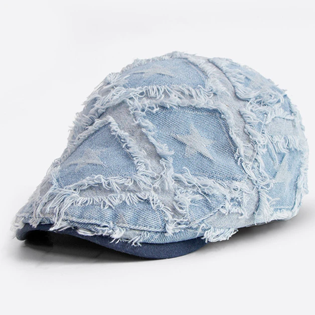 

Washed cowboy torn baseball cap girl beret