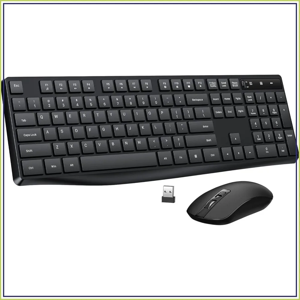 Full-Sized Ergonomic Wireless Keyboard and Mouse Combo, 2.4G Quiet Click, 3 DPI Adjustable, for PC/Laptop/Mac
