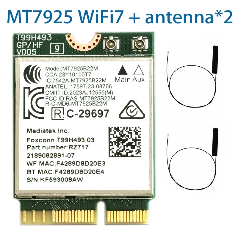 WDXUN für MT7925 WiFi7 Netzwerkkarte Bluetooth 5.3 M.2 NGFF Drahtloser Adapter 5400Mbps Tri-Band 2,4G 5G 6GHz Wifi 7 für Windows11 – Detail 2