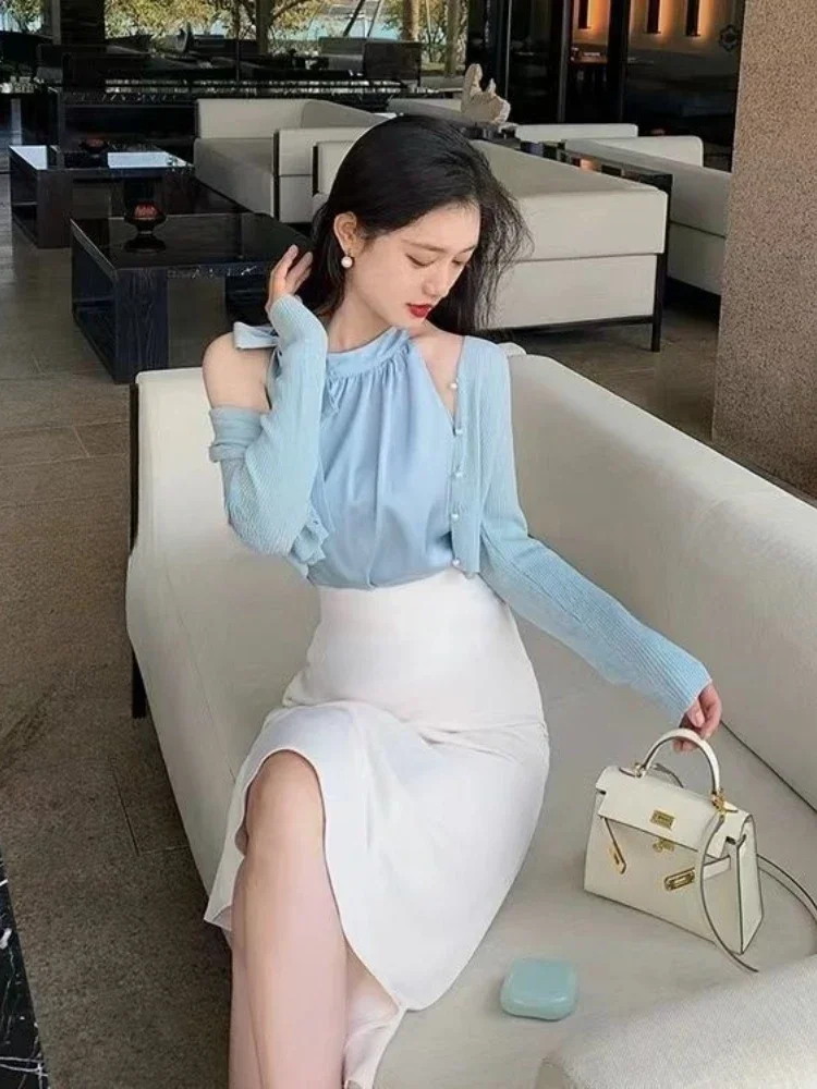 

Kawaii Women's Two Skirt Piece Set Summer Fashion 2025 The New Function of Matching Chic and Elegant Sets Jacket Female Outfits
