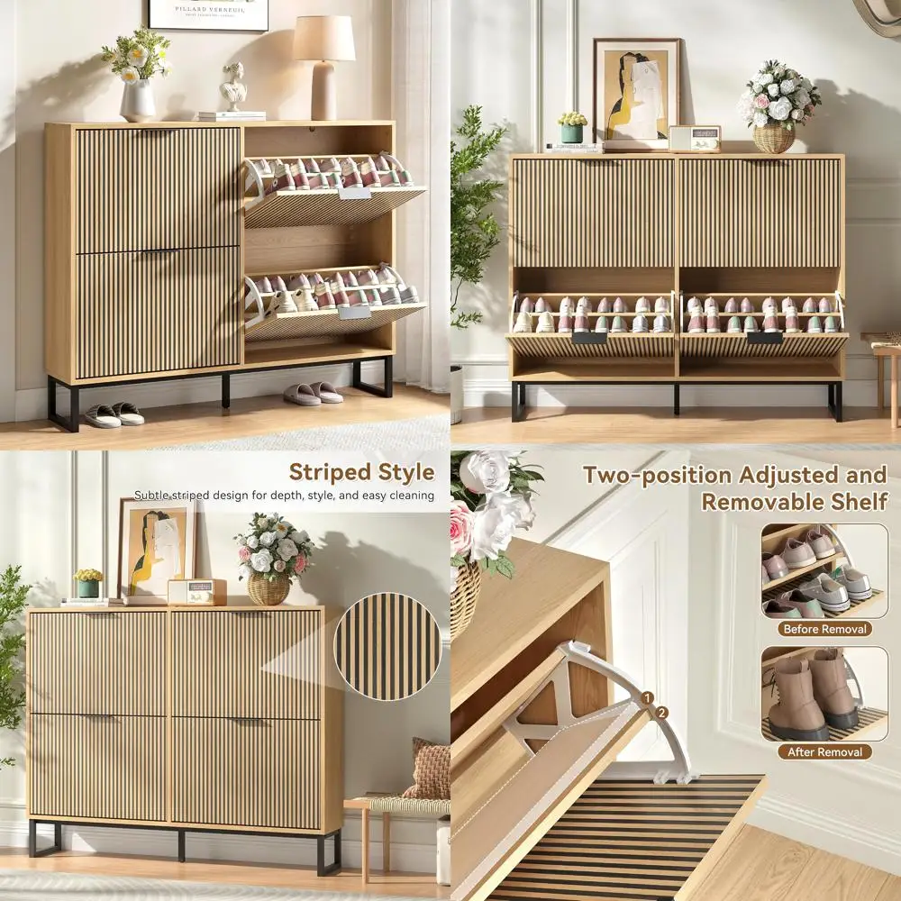 خزانة تخزين الأحذية للمدخل مع 4 أدراج قابلة للطي، خزانة رف الأحذية الضيقة، تخزين الأحذية النحيفة المخفية أورجاني الأحذية القائمة بذاتها