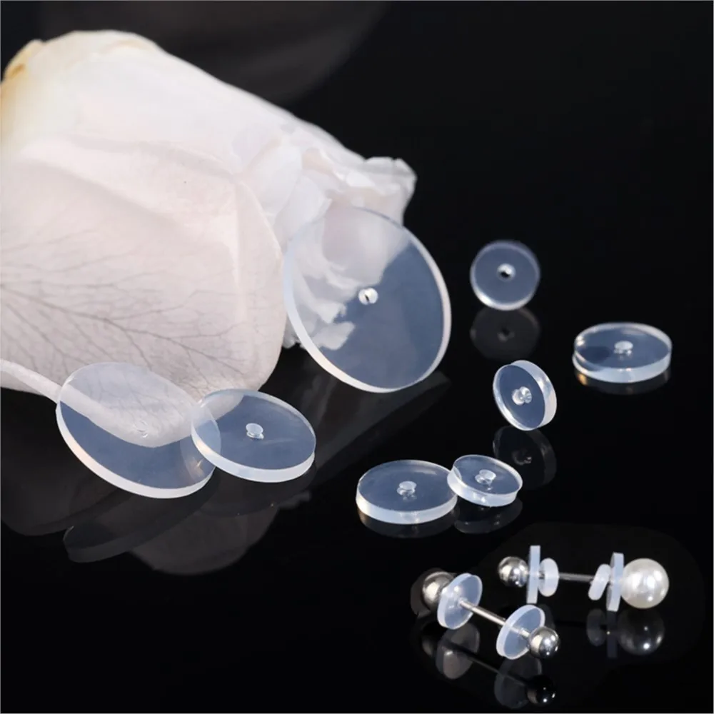 50pcs 3/5/7/9/12 mm Clear Silicone Earrings Backs Ring Stopper Earlobe Support Patches for Healing Non Pull Piercing Discs