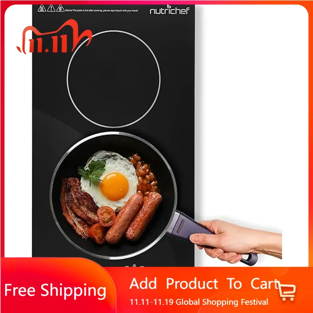 Dual induction cooker - digital display, anti fouling, space saving, 1800 watt heating element power, 9-level power setting