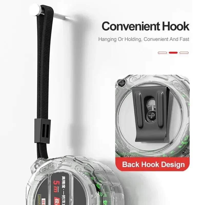 Misuratore di nastro da 5/7, 5/10 metri, scala bifacciale addensata di precisione, strumento di misurazione resistente all'usura, preciso e trasparente