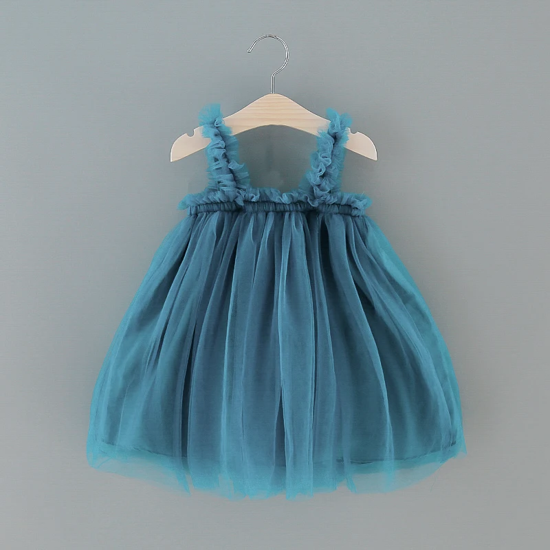 Toddle Baby Girl Tulle Dress Lovely Sleeveless Pleated Solid Summer Dress Party Tutu Gown Children Princess Baptism Pink Clothes