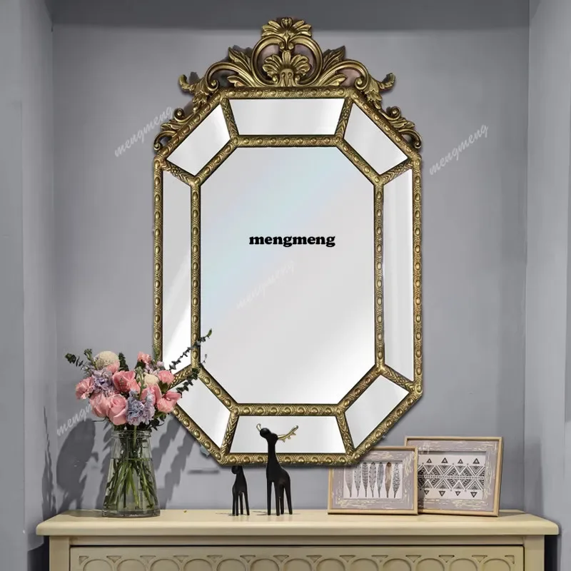 New design Customized retro carved European makeup mirror, bathroom wall-mounted vanity mirror, sink basin wall-mounted mirror