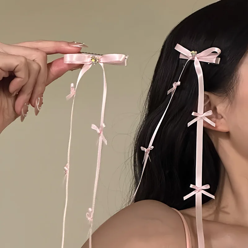 French Ballet Style Bow Hair Clip Super Fairy Sweet Bow Side Clip Pink Ribbon Edge Clip Elegant Versatile Hair Style Accessories